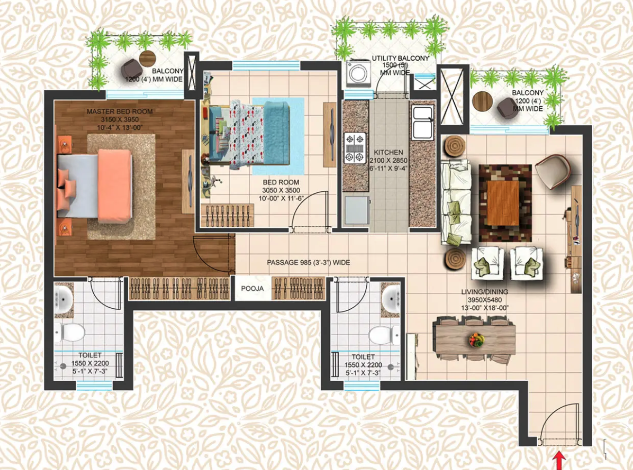 2 BHK 1095 Sq.Ft.